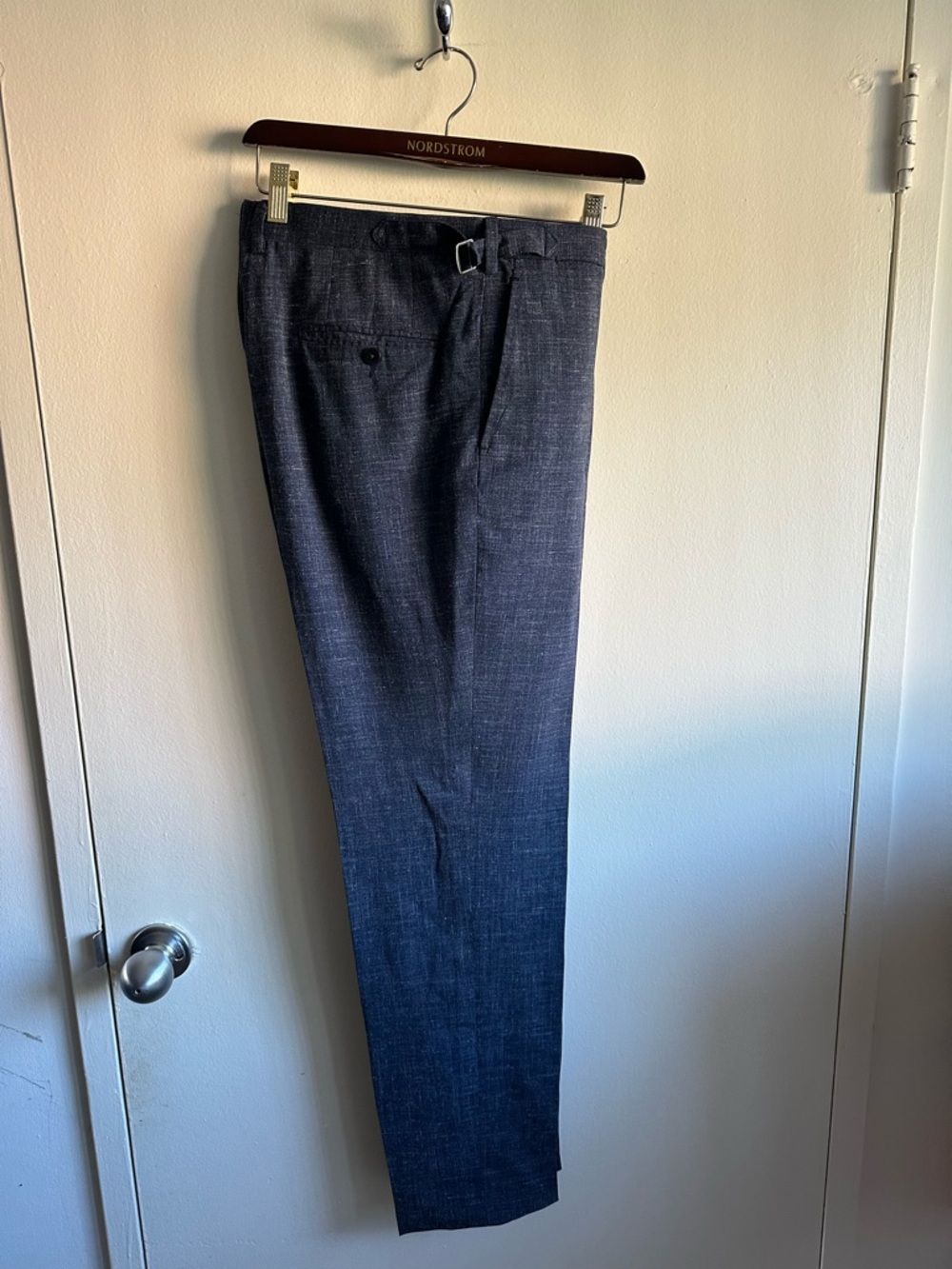 ISAIA Navy Silk Wool Blend Tapered Dress Trouser EU52